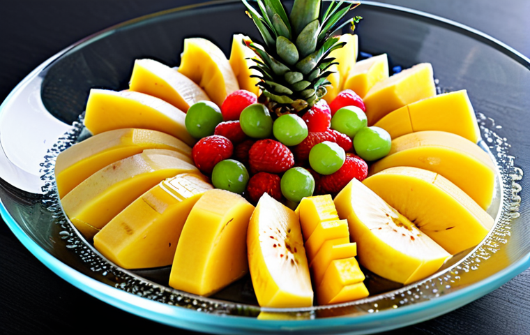 세로토닌을 높이는 후식 아이디어 - Tropical Fruit Salad**
"A vibrant and colorful tropical fruit salad in a glass bowl, featuring slic...