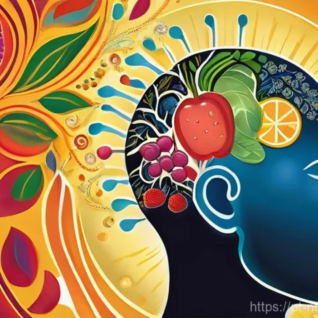 세로토닌 부스팅 식단의 성공 사례 - **Prompt:** A vibrant, conceptual illustration portraying the intricate connection between the human...