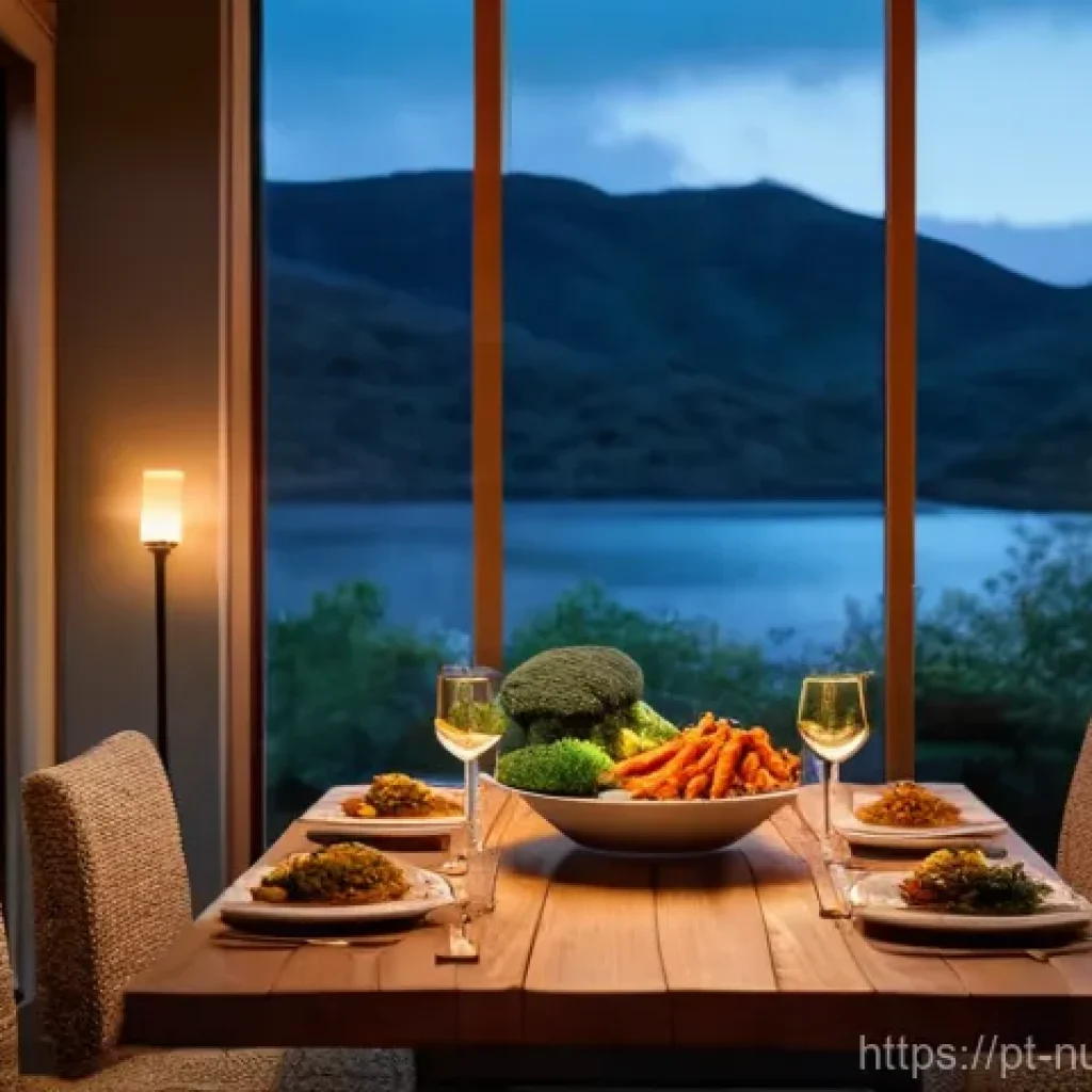 세로토닌을 높이는 저녁 식사 아이디어 - **Prompt 1: A tranquil evening dinner scene.**
A woman in her late 20s, with a gentle smile, is ...
