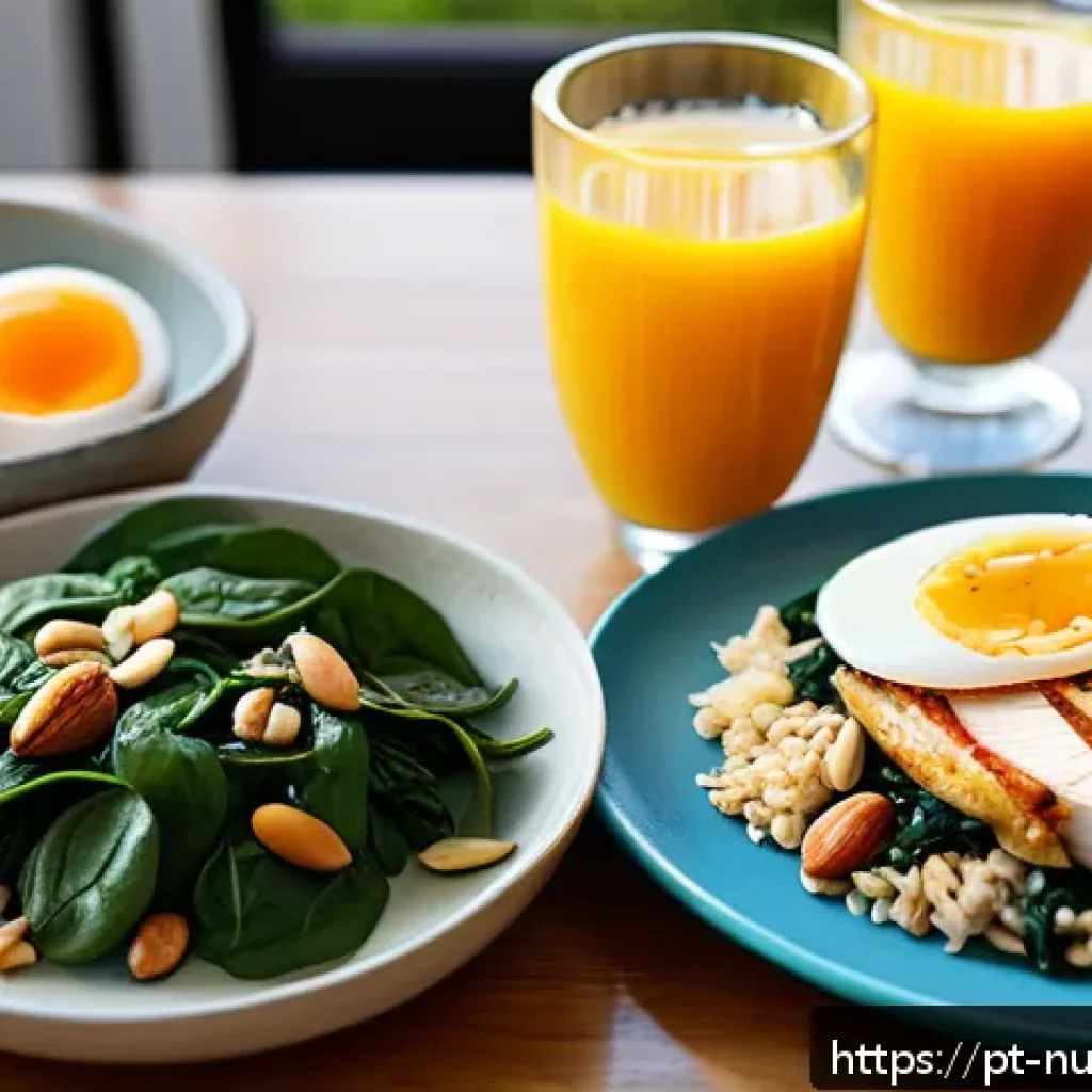 세로토닌을 높이는 음식 조합 - A vibrant, sunlit breakfast table in a modern Brazilian kitchen featuring a colorful plate with gril...