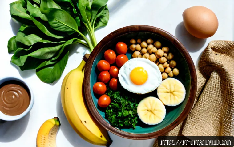 Home 17 세로토닌을 위한 재료 선택 팁 - Photorealistic overhead view of a Brazilian market basket arranged with serotonin-supporting ingredi...